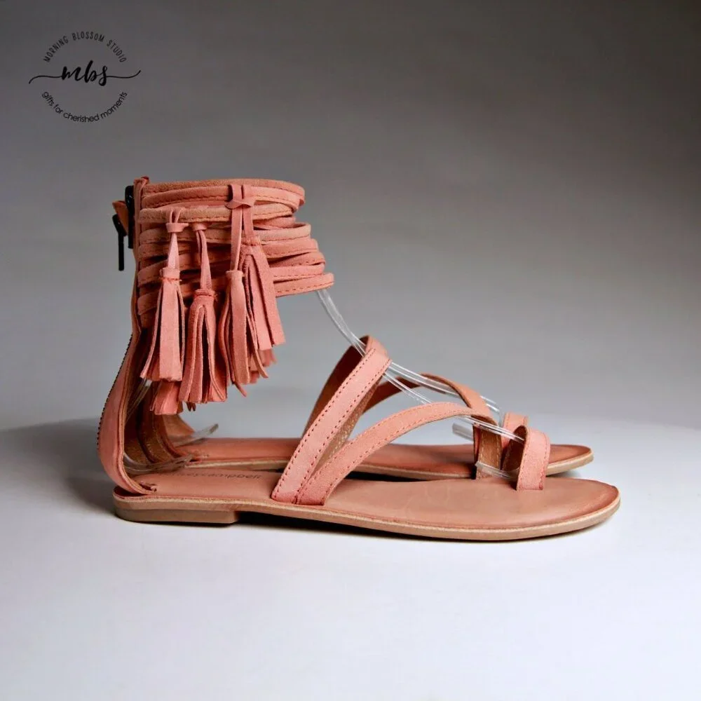 Jeffrey Campbell Glady Leather Tassel Zip Toe Loop Sandals Orange‎ Women Size 3